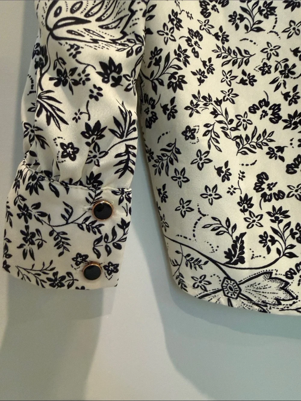 LOFT Cream Blouse with Black Floral Print